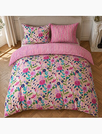 Parure housse de couette 100% percale de coton motif floral printemps rose, kate merritt