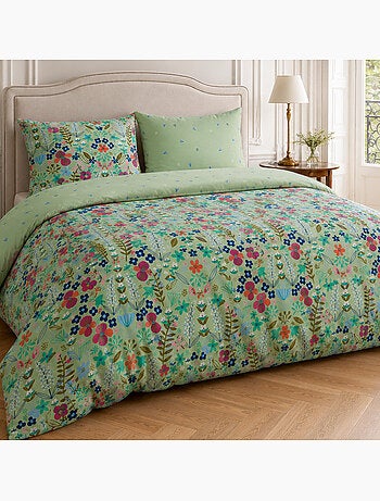 Parure housse de couette 100% percale de coton motif floral printemps vert, kate merritt