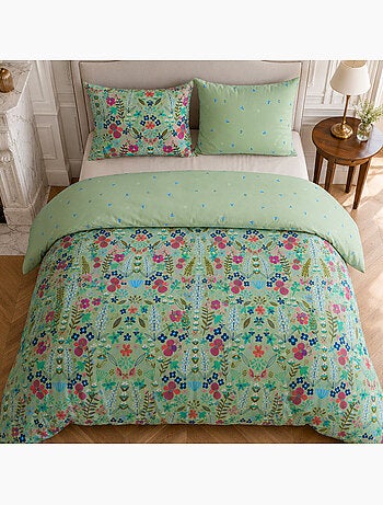 Parure housse de couette 100% percale de coton motif floral printemps vert, kate merritt
