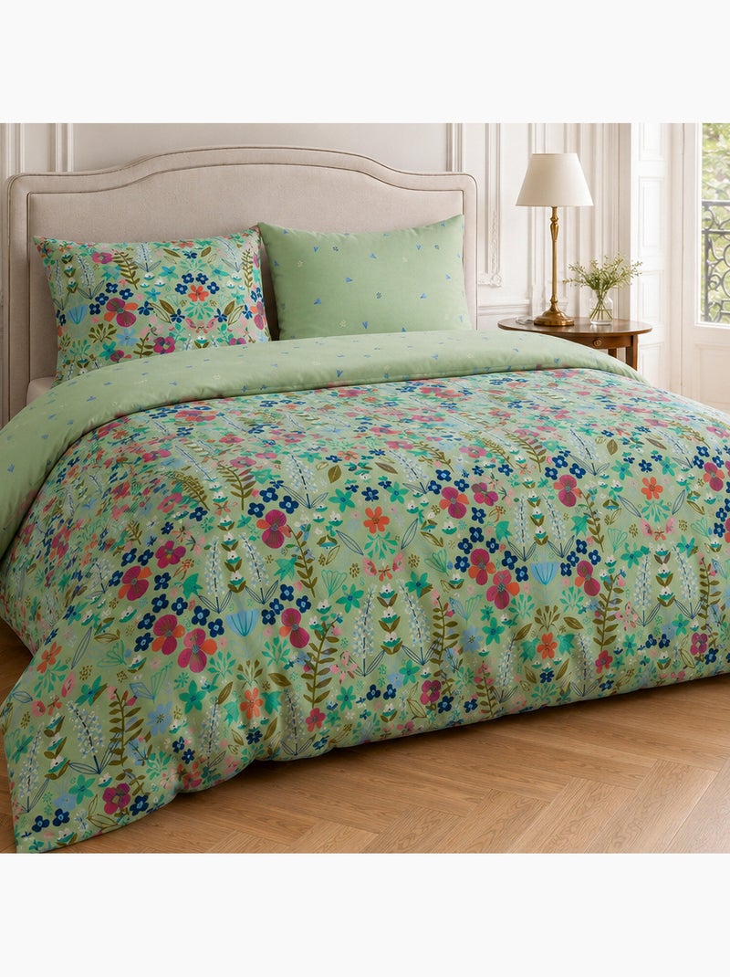 Parure housse de couette 100% percale de coton motif floral printemps vert, kate merritt Multicolore - Kiabi