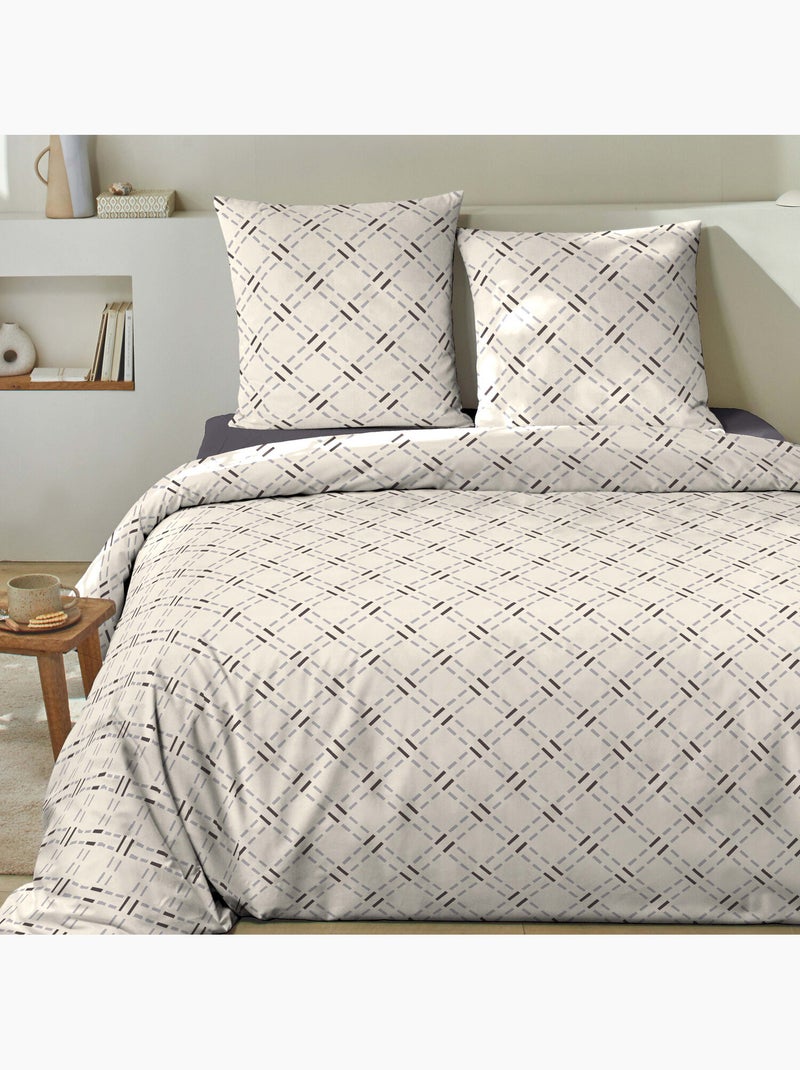 Parure housse de couette 100 % percale de coton mura Beige - Kiabi