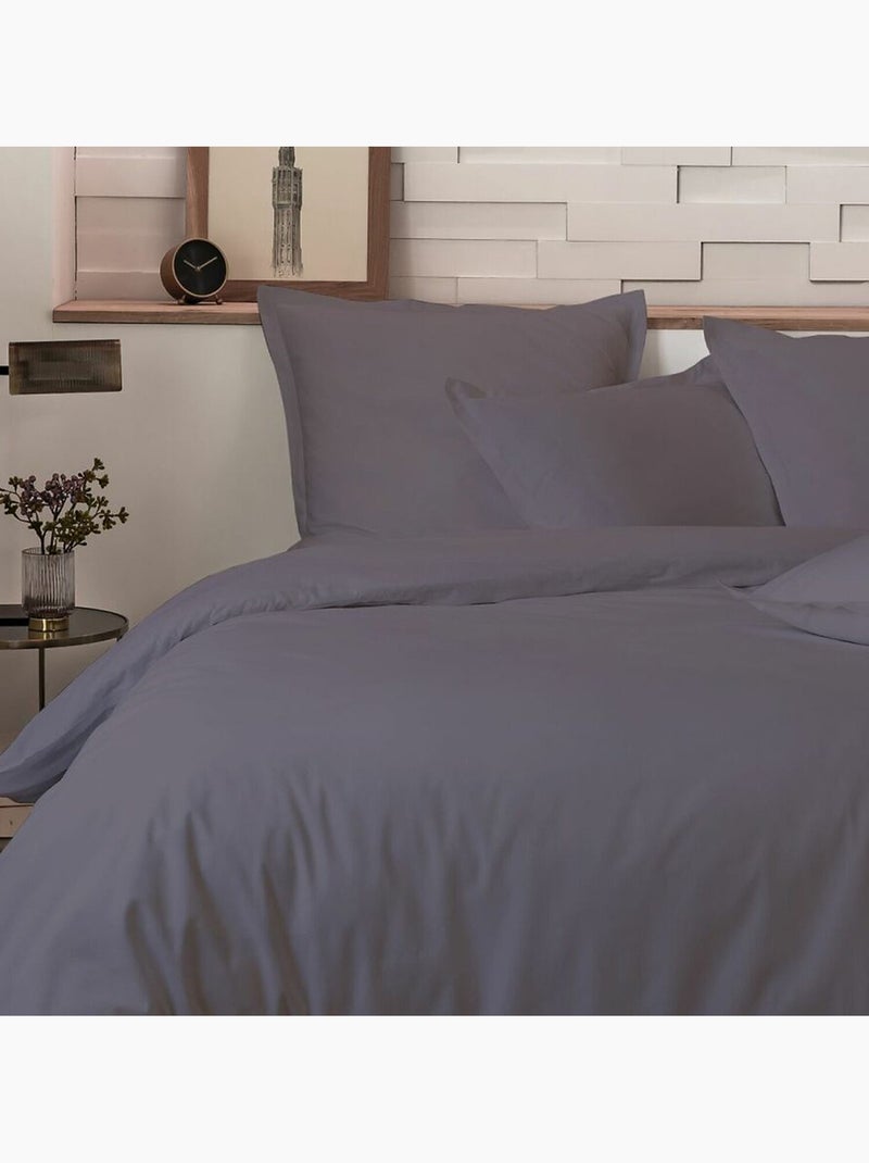 Parure housse de couette 100 % percale de coton mura gris anthracite - Kiabi