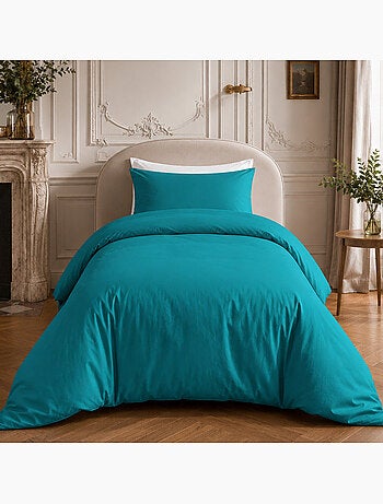 Parure housse de couette 100% percale de coton unie, finesse
