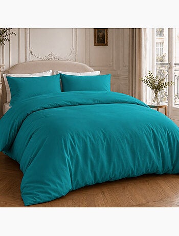 Parure housse de couette 100% percale de coton unie, finesse