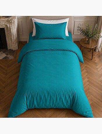 Parure housse de couette 100% percale de coton unie, finesse