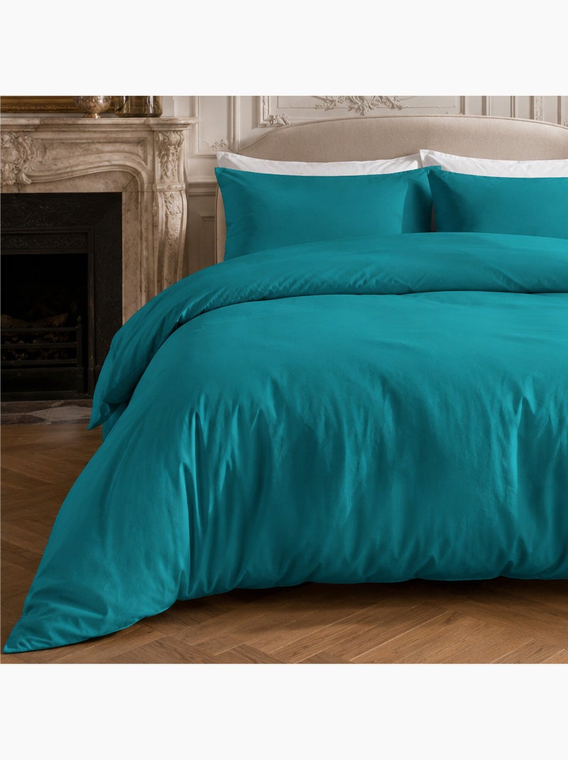 Parure housse de couette 100% percale de coton unie, finesse Bleu - Kiabi