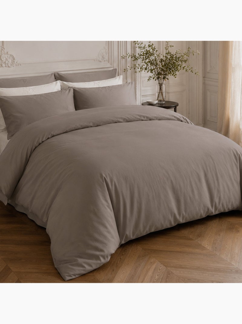 Parure housse de couette 100% percale de coton unie, finesse Gris - Kiabi