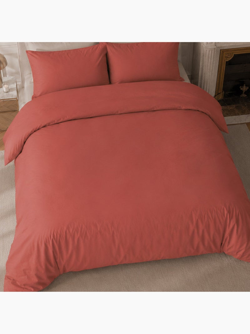 Parure housse de couette 100% percale de coton unie, finesse Rouge - Kiabi