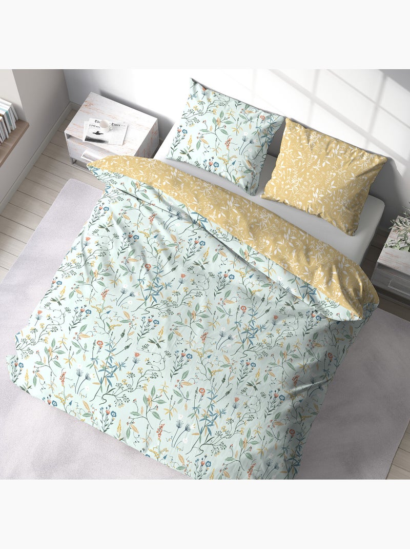 Parure housse de couette 100 % polyester florissane Vert clair - Kiabi