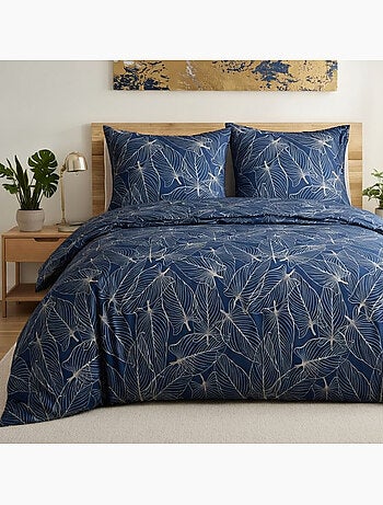 Parure housse de couette 100 % polyester motif feuilles - Paola