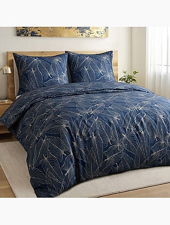 Parure housse de couette 100 % polyester motif feuilles - Paola