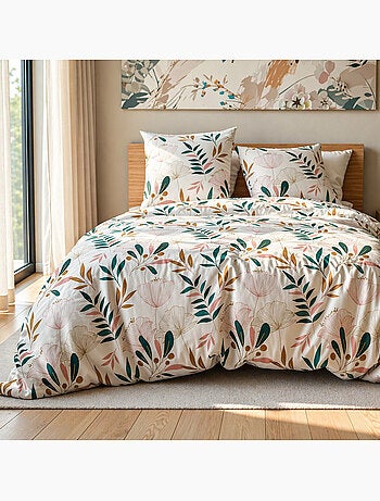 Parure housse de couette 100 % polyester motif floral, Celia