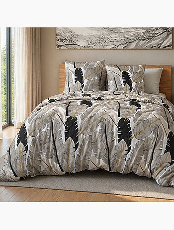 Parure housse de couette 100 % polyester motif plumes - Plumeti