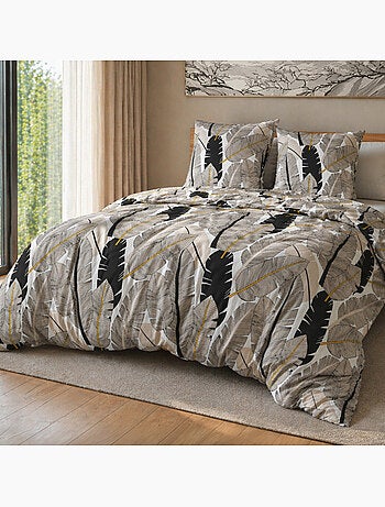 Parure housse de couette 100 % polyester motif plumes - Plumeti