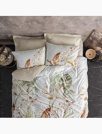 Parure housse de couette 100% satin de coton feuillages - Luster