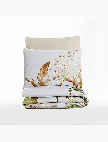 Parure housse de couette 100% satin de coton feuillages - Luster