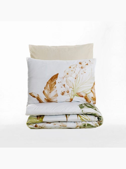 Parure housse de couette 100% satin de coton feuillages - Luster - Kiabi