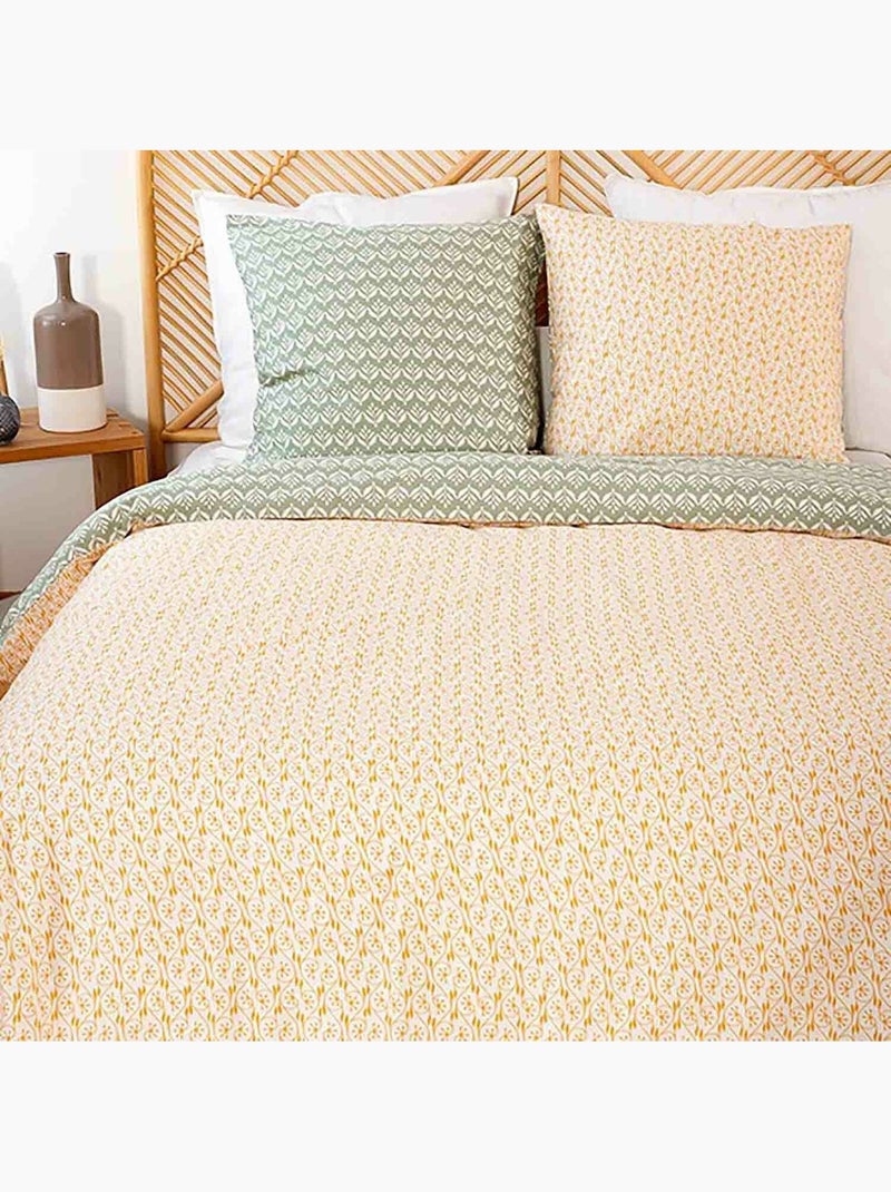 Parure housse de couette 100 % satin de coton orient Vert - Kiabi