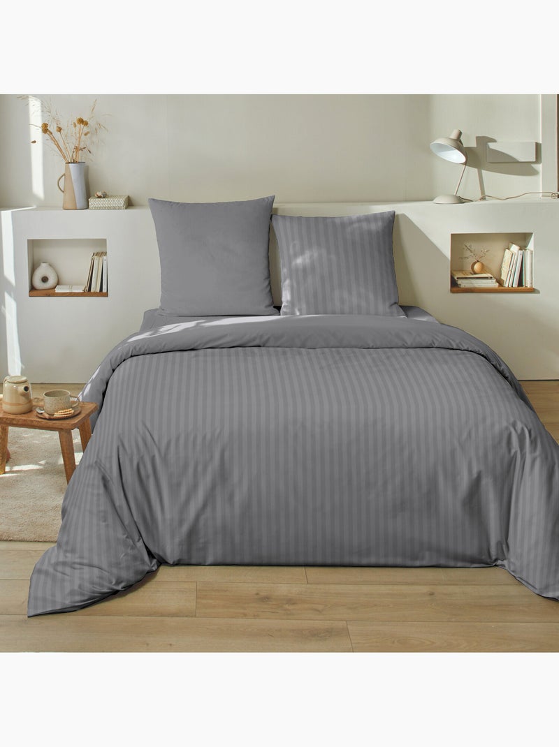 Parure housse de couette 100 % satin de coton sati Gris - Kiabi