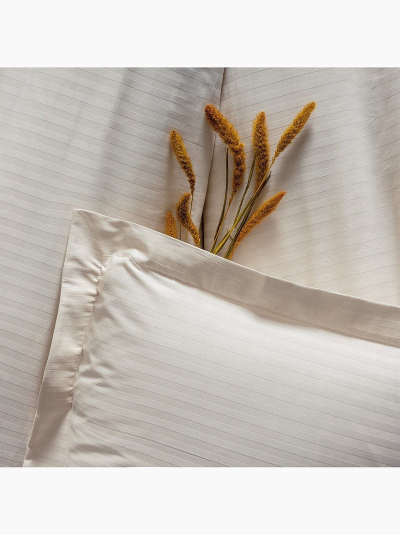 Parure housse de couette 100% satin de coton Uni - Stripe Crème - Kiabi