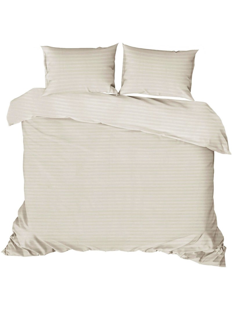 Parure housse de couette 100% satin de coton Uni - Stripe Crème - Kiabi
