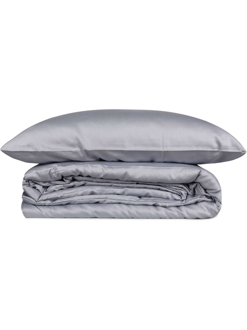 Parure housse de couette 100% satin de coton unie - Elegant Gris - Kiabi
