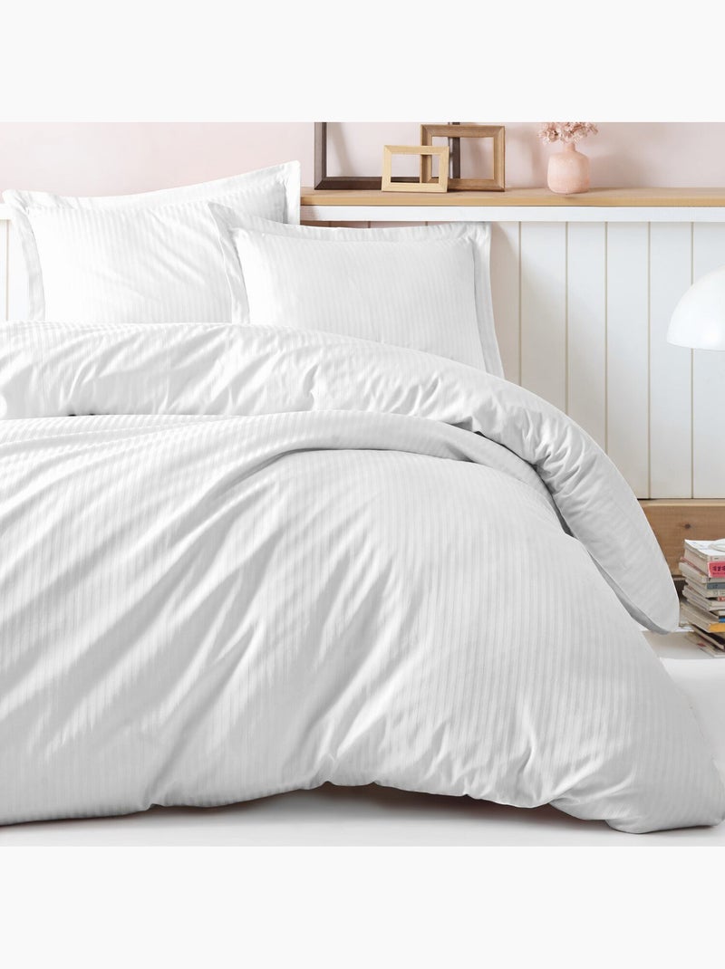 Parure housse de couette 100% satin de coton unie - Stripe Blanc - Kiabi