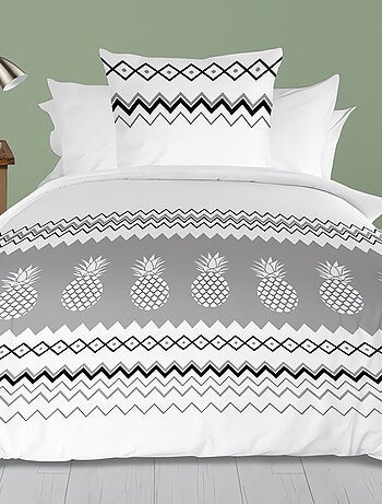 Parure housse de couette 140x200 cm en microfibre ANANAS gris, par Soleil d'Ocre