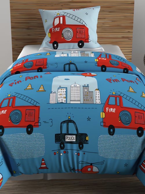 Parure housse de couette 140x200 cm POMPIERS, 100% coton 57 fils/cm2, par S avec 1 taie d'oreiller - Kiabi