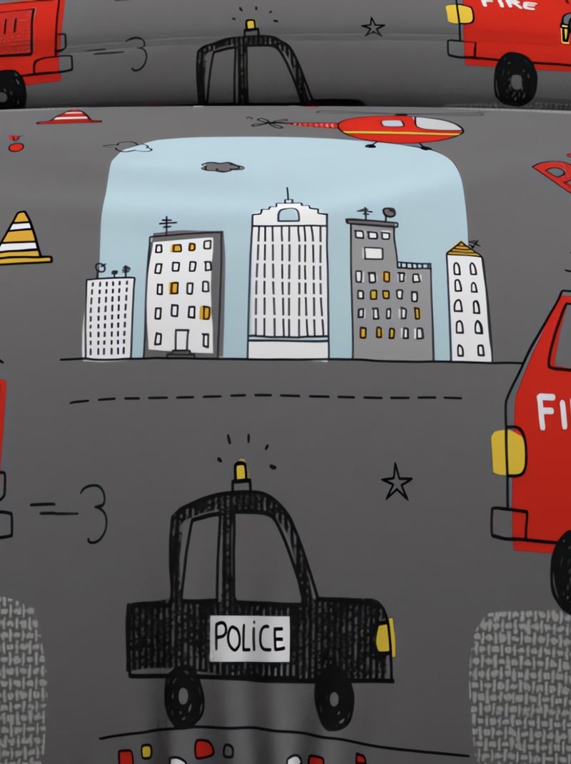 Parure housse de couette 140x200 cm POMPIERS, 100% coton 57 fils/cm2, par S avec 1 taie d'oreiller Gris - Kiabi