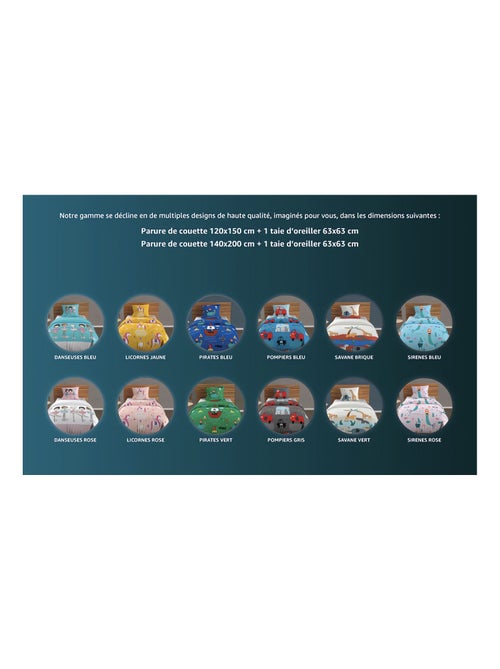 Parure housse de couette 140x200 cm POMPIERS, 100% coton 57 fils/cm2, par S avec 1 taie d'oreiller - Kiabi