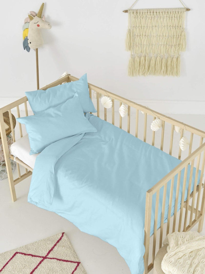 Parure housse de couette 2 pièces Basic Berceau "Happyfriday" Bleu - Kiabi