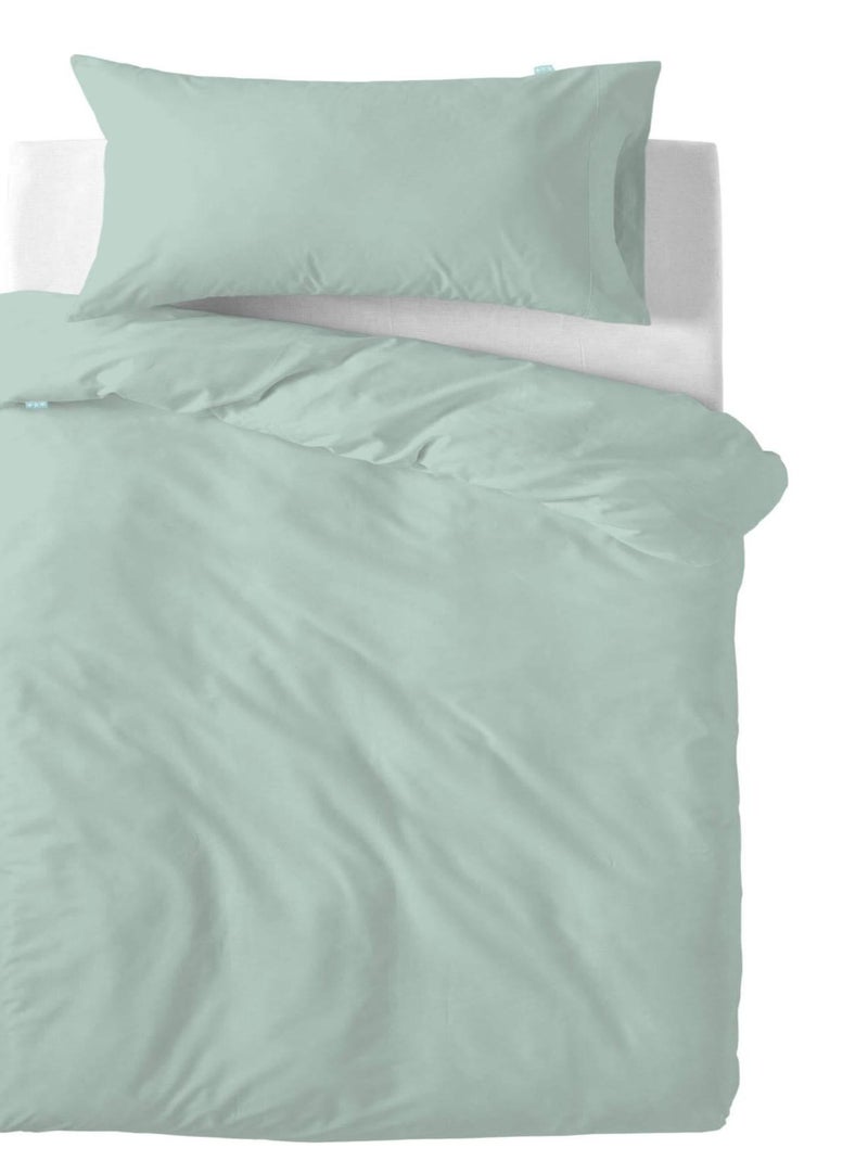 Parure housse de couette 2 pièces Basic Lit Bébé "Happyfriday" Vert d'eau - Kiabi