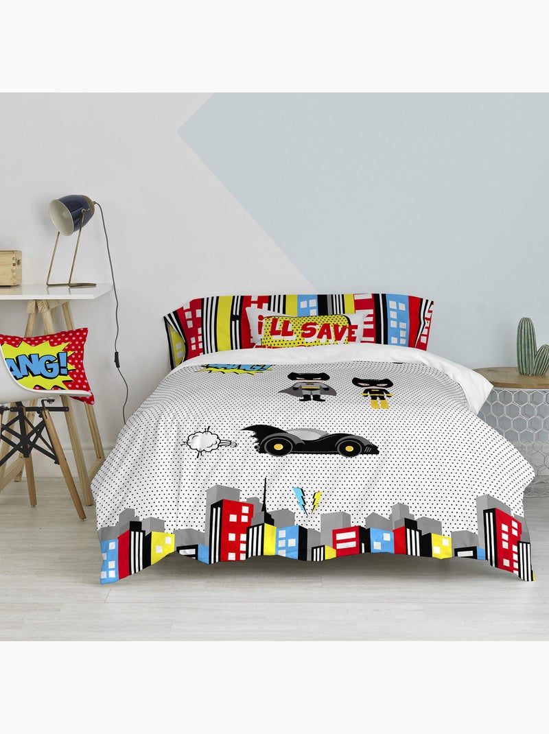 Parure housse de couette 2 pièces Bat "Happyfriday" Gris Multicolore Noir - Kiabi