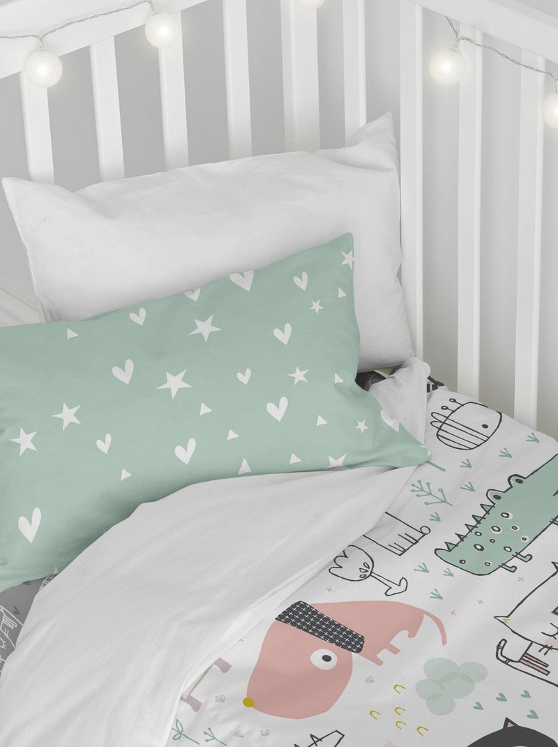 Parure housse de couette 2 pièces Best buddies Berceau "Happyfriday" Blanc Vert - Kiabi