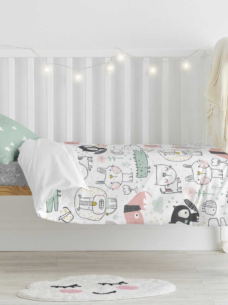 Parure housse de couette 2 pièces Best buddies Berceau "Happyfriday" Blanc Vert - Kiabi
