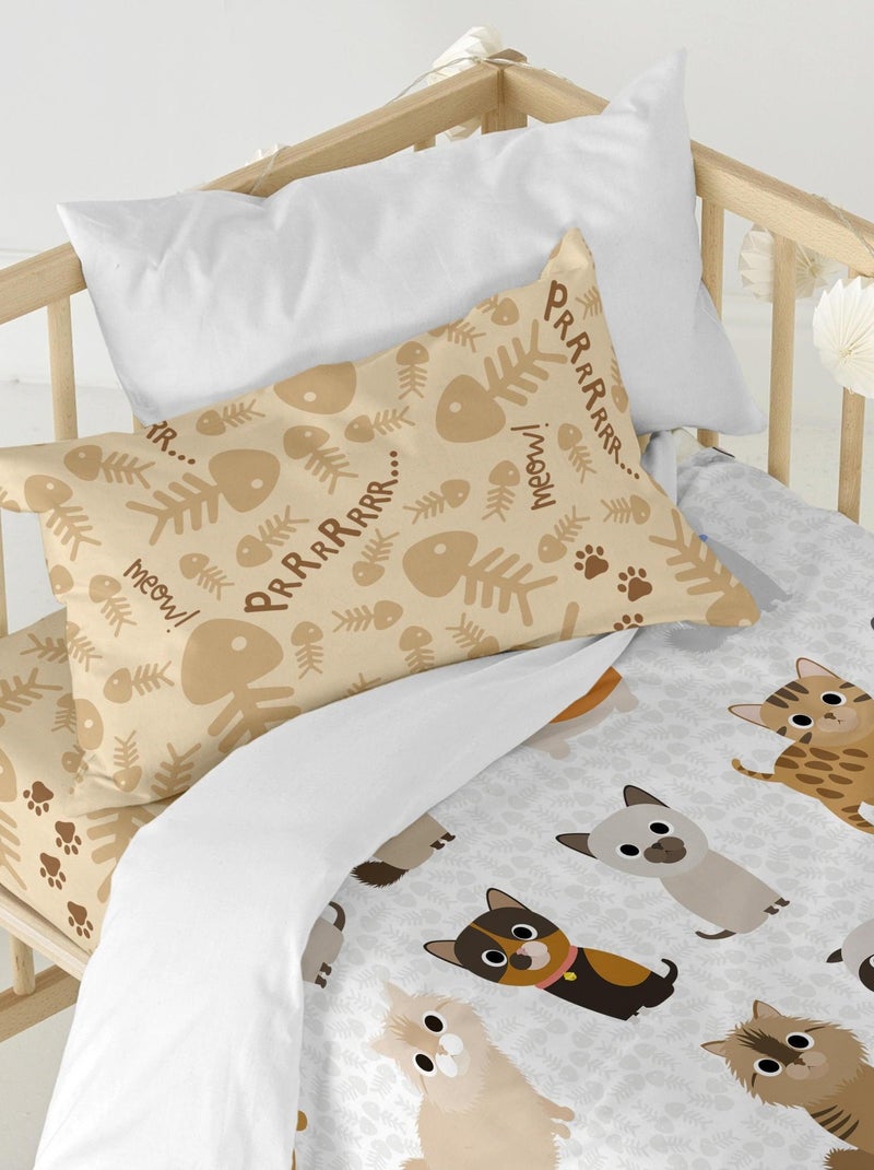 Parure housse de couette 2 pièces Cats "Happyfriday" Blanc - Kiabi