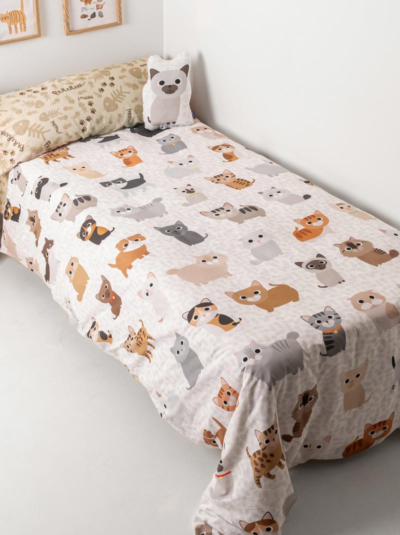 Parure housse de couette 2 pièces Cats "Happyfriday" Blanc - Kiabi