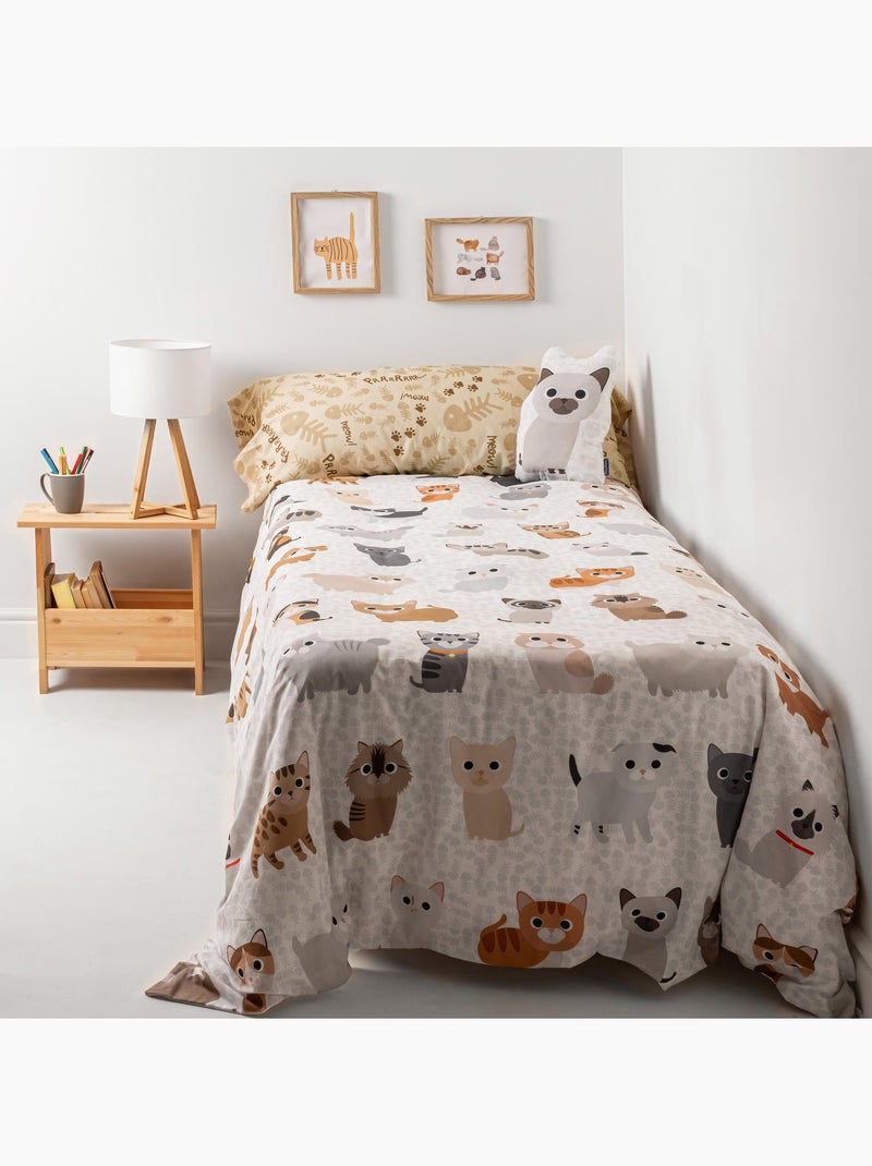 Parure housse de couette 2 pièces Cats "Happyfriday" Multicolore - Kiabi