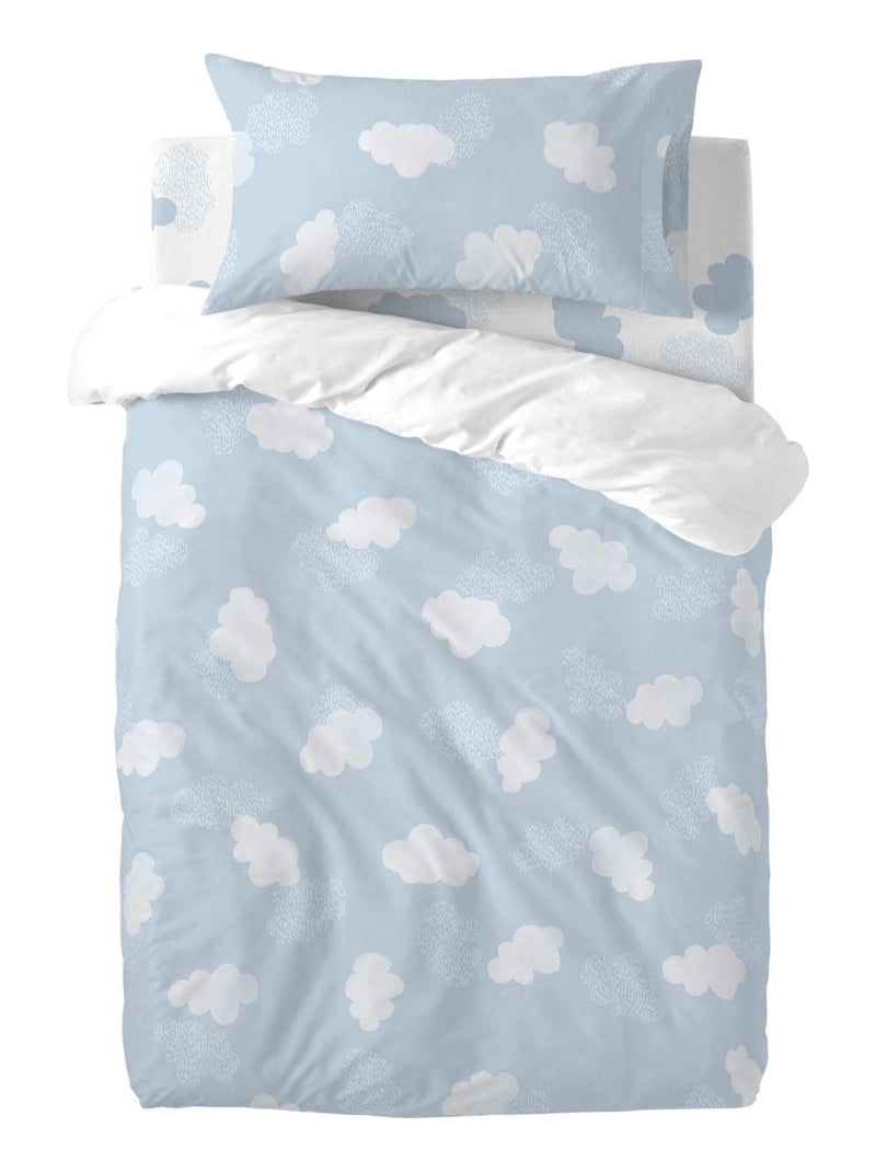 Parure housse de couette 2 pièces Clouds Lit Bébé "Happyfriday" Bleu - Kiabi
