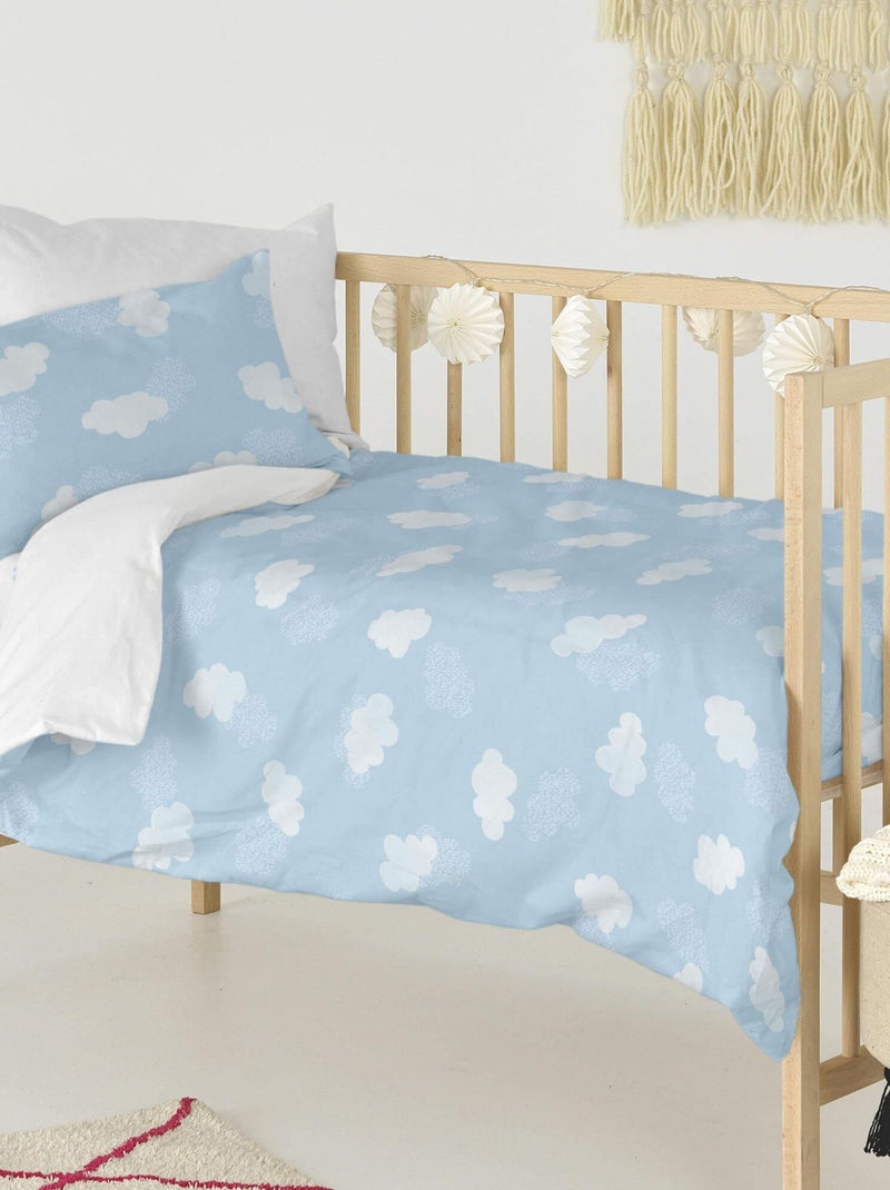 Parure housse de couette 2 pièces Clouds Lit Bébé "Happyfriday" Bleu - Kiabi