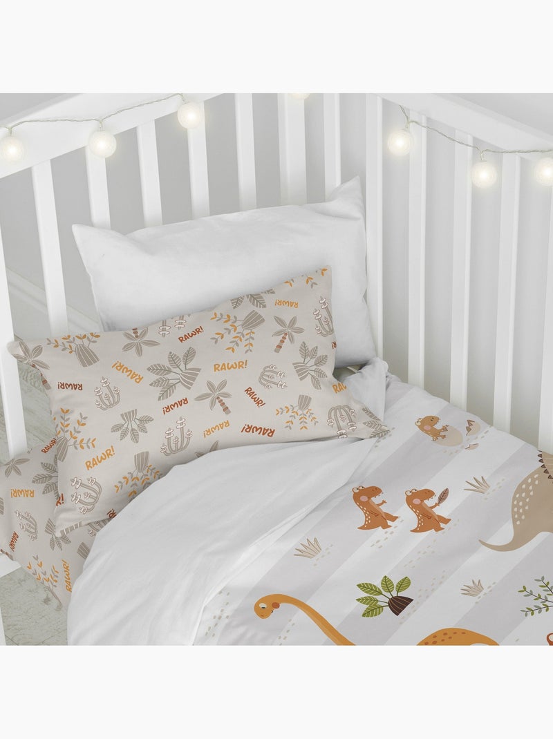 Parure housse de couette 2 pièces Dino family "Happyfriday" Blanc - Kiabi