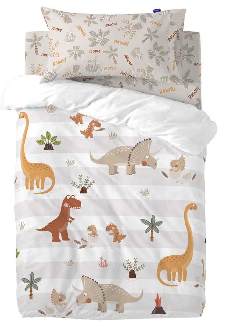 Parure housse de couette 2 pièces Dino family "Happyfriday" Blanc - Kiabi