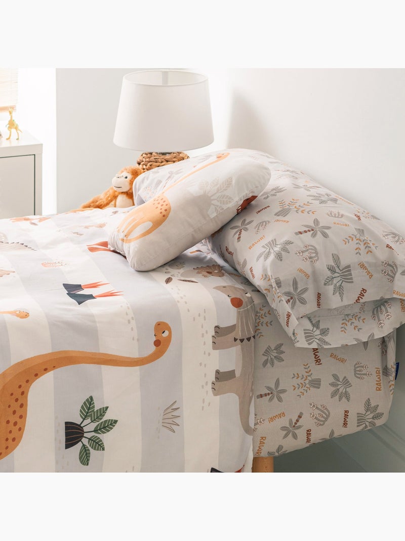 Parure housse de couette 2 pièces Dino family "Happyfriday" Blanc - Kiabi