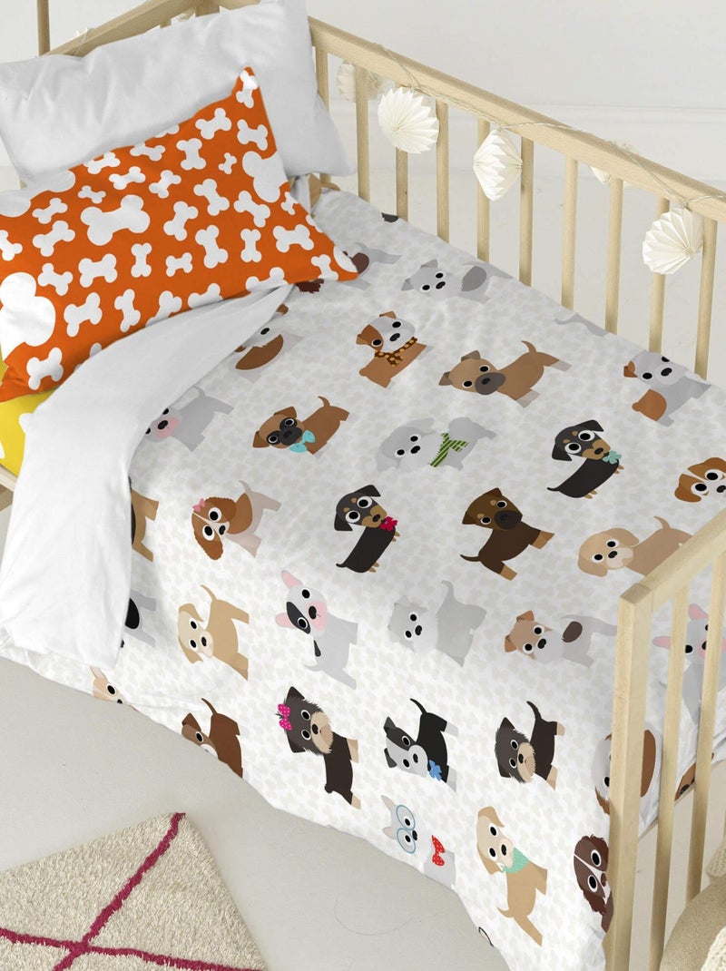 Parure housse de couette 2 pièces Dogs Lit Bébé "Happyfriday" Gris Marron - Kiabi