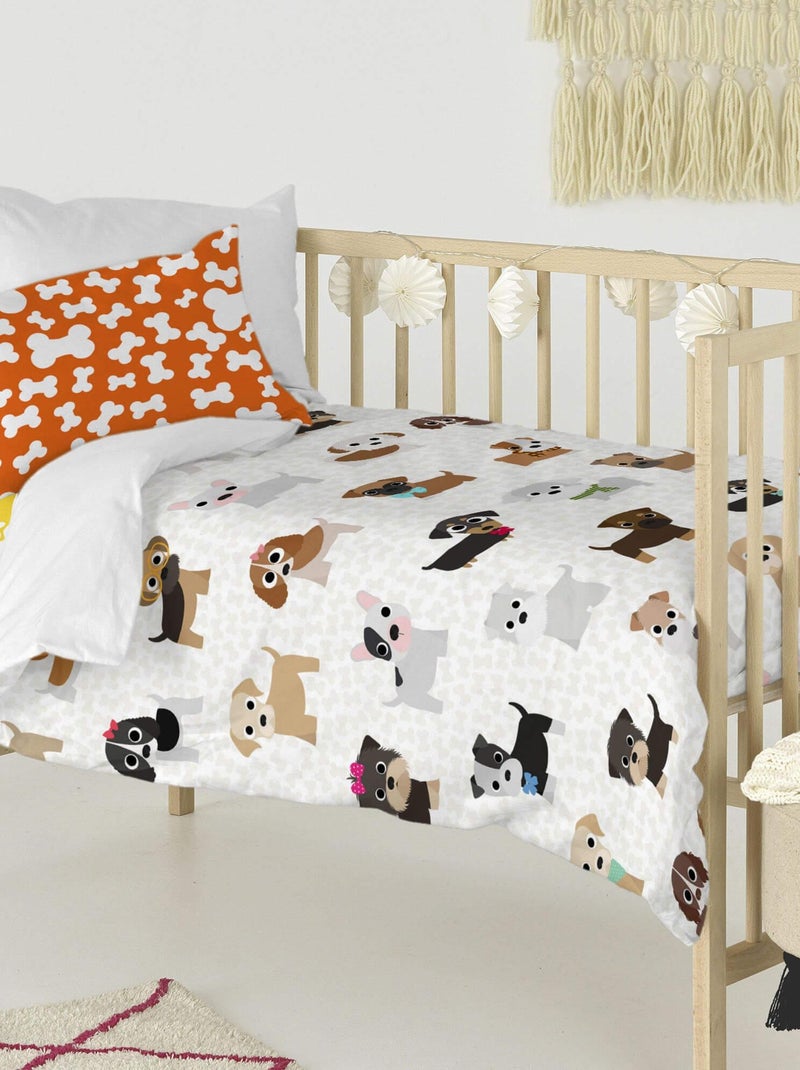 Parure housse de couette 2 pièces Dogs Lit Bébé "Happyfriday" Gris Marron - Kiabi