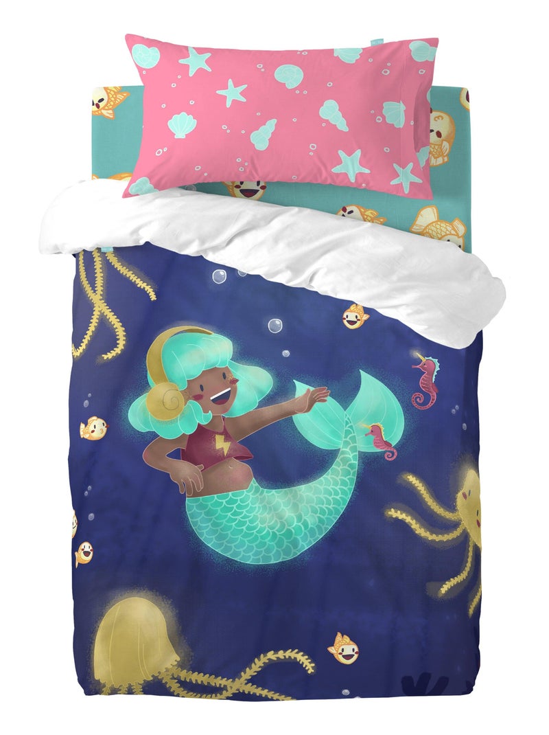 Parure housse de couette 2 pièces Happy mermaid "Happyfriday" Blanc - Kiabi