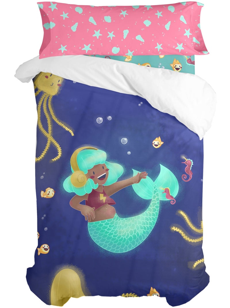 Parure housse de couette 2 pièces Happy mermaid "Happyfriday" Blanc - Kiabi