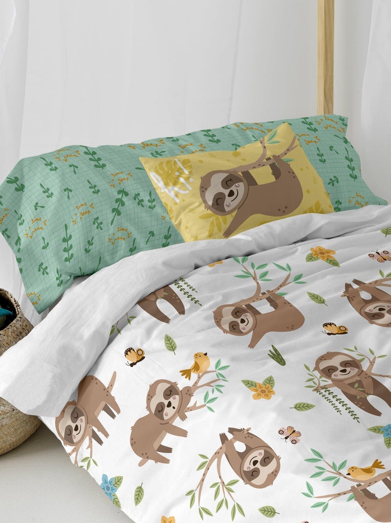 Parure housse de couette 2 pièces Happy sloth "Happyfriday" Blanc - Kiabi