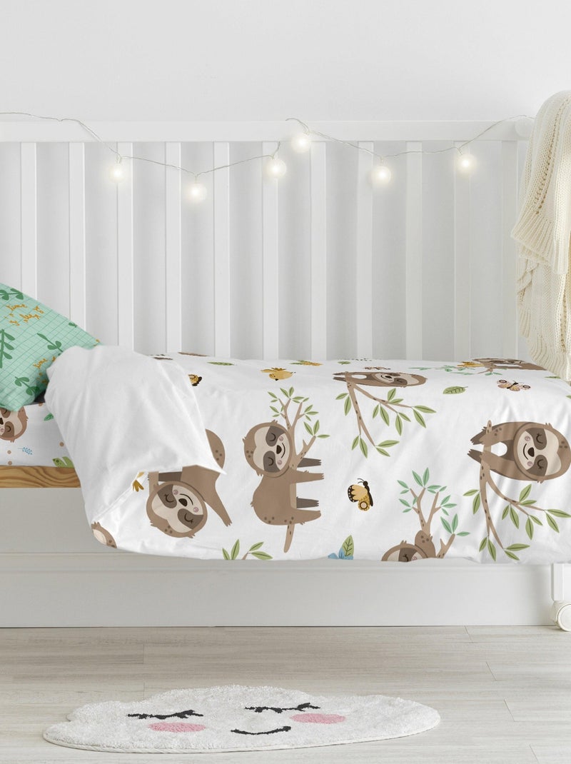 Parure housse de couette 2 pièces Happy sloth Lit Bébé "Happyfriday" Blanc - Kiabi